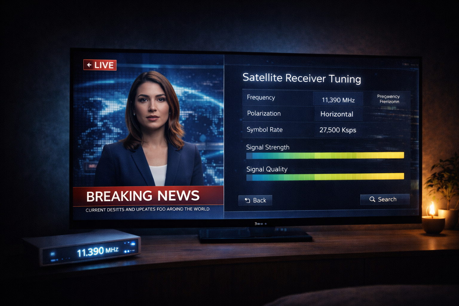 مشهد يوضح ضبط تردد قناة الجزيرة HD على نايل سات عبر الرسيفر في 2026